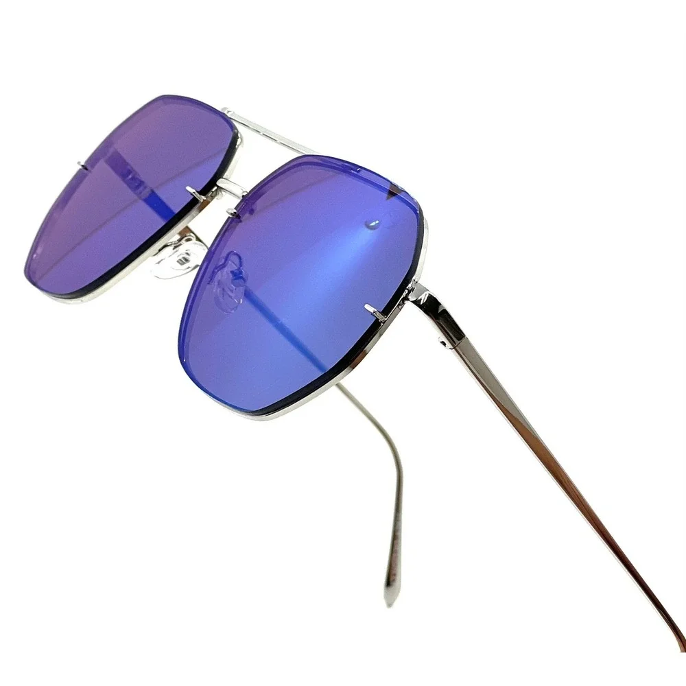 Blue Mirror Flat Lens Sunglasses Gold Frame UV400‎ Protection Men Shades Gafas